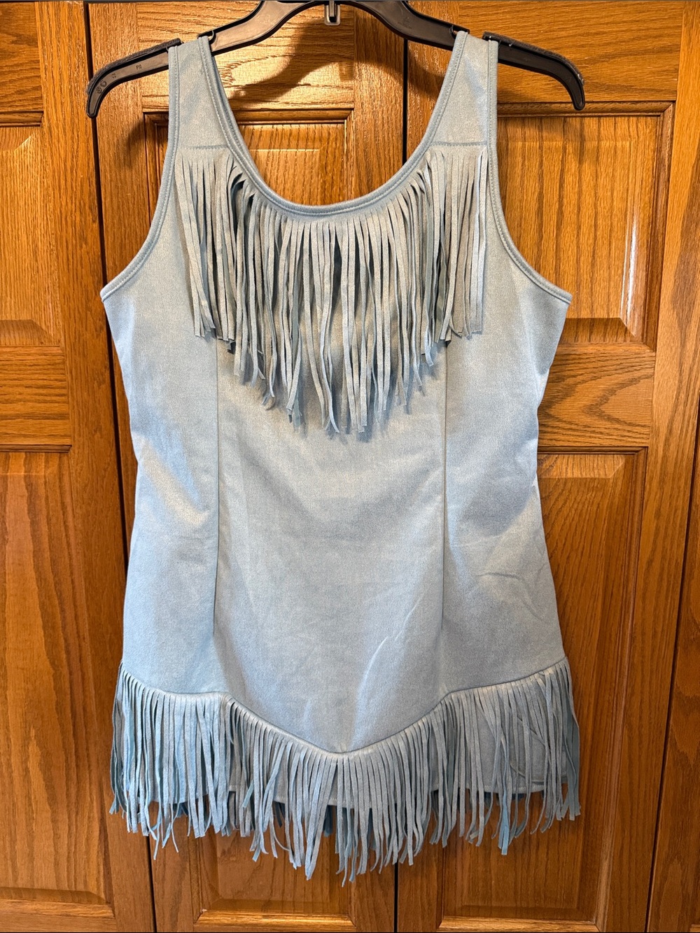 Fringed Mini Dress - Light Blue Sleeveless Women's Dress